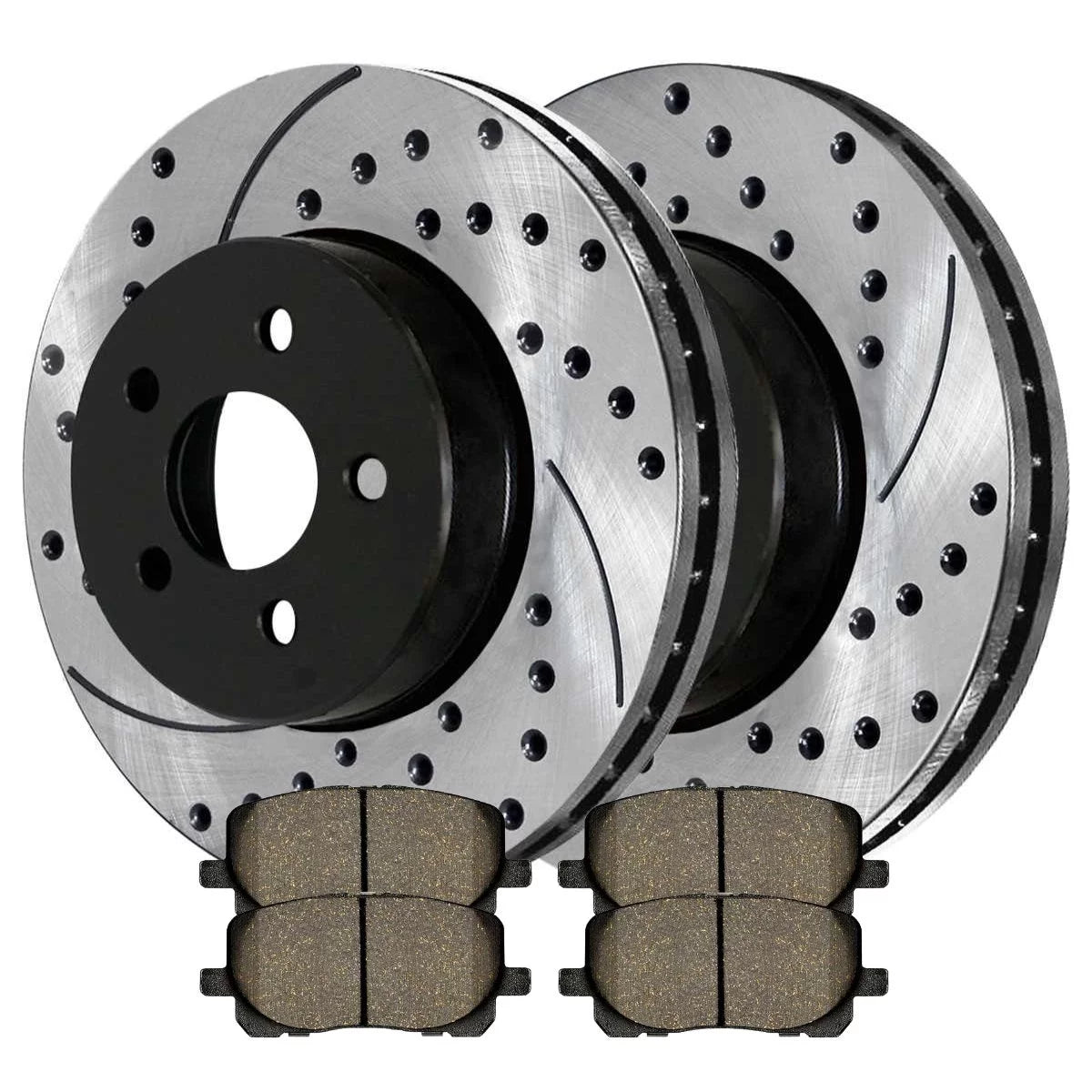 AutoShack Front Drilled Slotted Brake Rotors Black and Ceramic Pads Kit Driver and Passenger Side Replacement for 2003-2005 2006 2007 2008 Toyota Corolla Matrix 2003-2008 Pontiac Vibe 1.8L AWD FWD