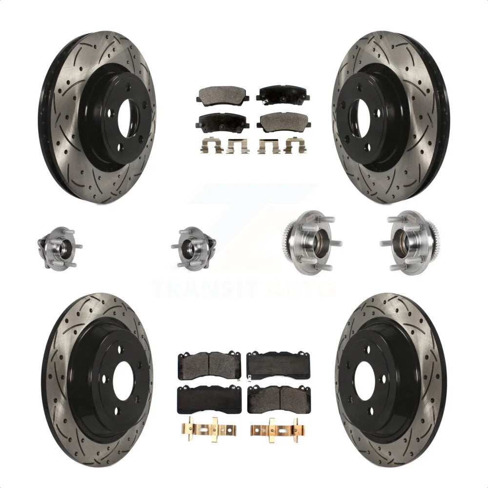 Transit Auto - Front Rear Hub Bearings Assembly Coated Disc Brake Rotors And Ceramic Pads Kit (10Pc) For 2015 Ford Mustang V6 with 3.7L With Brembo Brakes KBB-125720