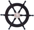 Hampton Nautical Deluxe Class Black Wood and Chrome Pirate Decorative Ship Steering Wheel 24 - ation