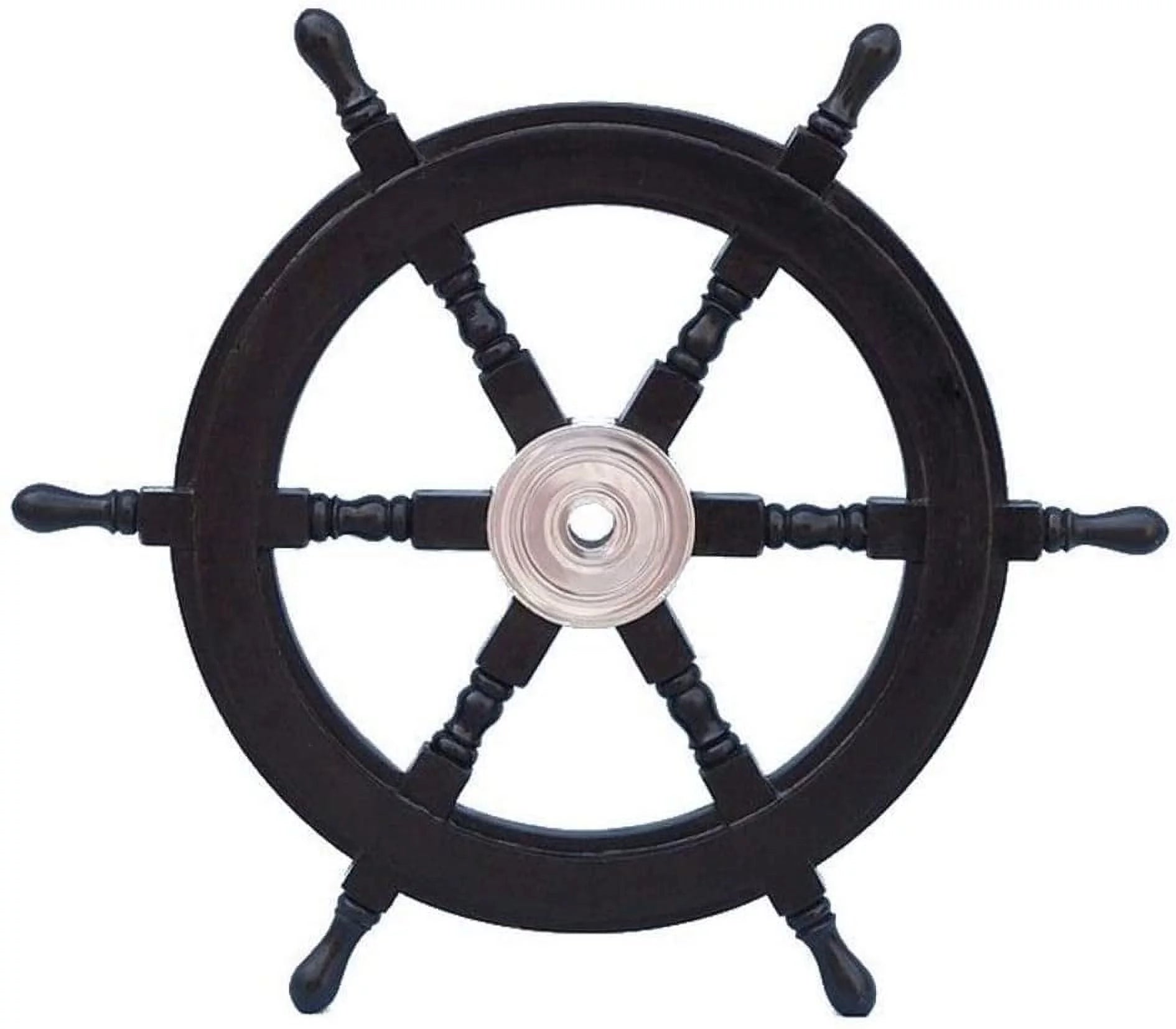 Hampton Nautical Deluxe Class Black Wood and Chrome Pirate Decorative Ship Steering Wheel 24 - ation