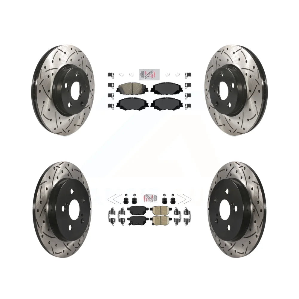 Transit Auto - Front Rear Ceramic Pads And Coated Drilled Slotted Disc Brake Rotors Kit For 2019 Toyota Corolla 1.8L with rear brakes KDA-101702