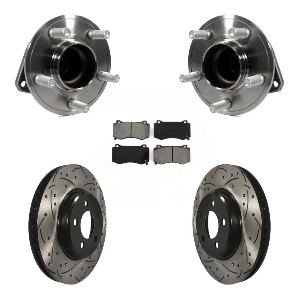 Transit Auto - Front Hub Bearing Assembly With Coated Drilled Slotted Disc Brake Rotors And Semi-Metallic Pads Kit For 2019 Dodge Charger GT with RWD Brembo Brakes KBB-116611