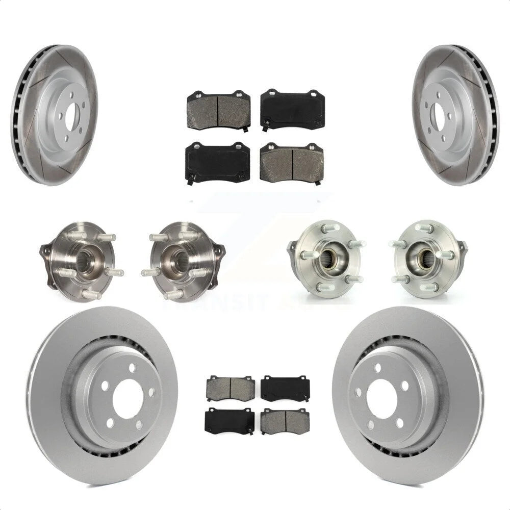 Transit Auto - Front Rear Hub Bearings Assembly Coated Disc Brake Rotors And Semi-Metallic Pads Kit (10Pc) For Dodge Challenger Charger With Brembo Brakes GT with AWD KBB-126122