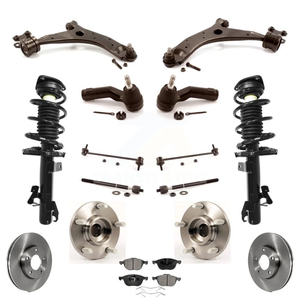 Transit Auto - Front Disc Rotors Brake Pads Hub Bearings Control Arms Tie Rod End Shock Assembly Suspension Link Kit (15Pc) For 2004 Mazda 3 i GS GX with 2.0L Excludes MazdaSpeed Model KM-100390