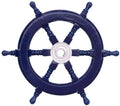 Handcrafted Model Ships Deluxe Class Dark Blue Wood and Chrome Nautical Decorative Ship Steering Wheel, 12