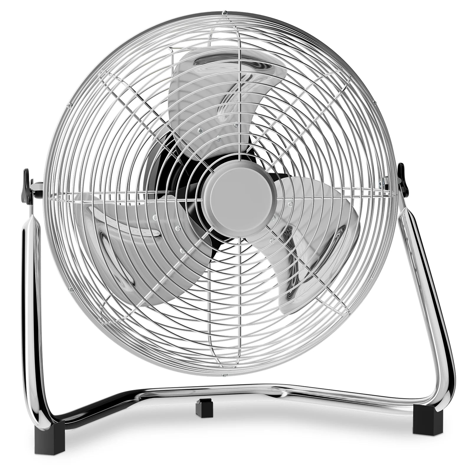 mollie 12 Inch High Velocity Floor Fan, 3-Speed Quiet Heavy Duty Metal Floor Fan with 230-Degree Adjustable Tilt for Commercial Garage Greenhouse, Silver