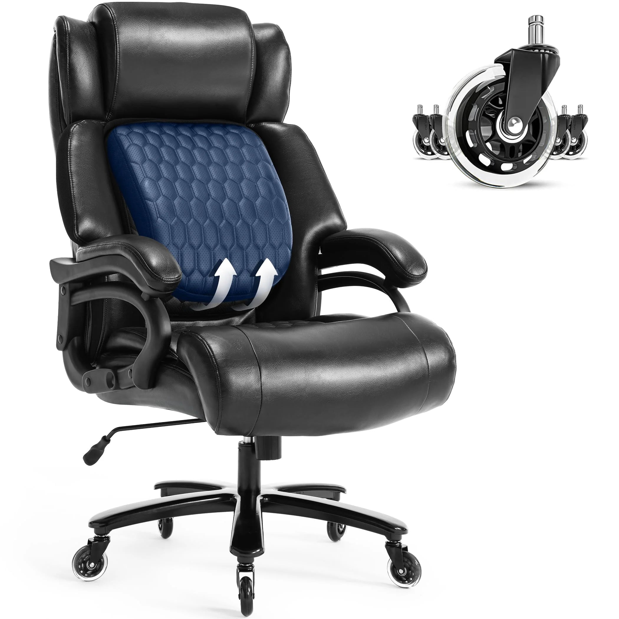 JONPONY 500lbs Big and Tall Office Chair Click2 Lumbar Support Ergonomic Executive Office Chair for Heavy People Wide Seat Home Office Desk Chair with Quiet Rubber Wheels Heavy Duty Metal Base