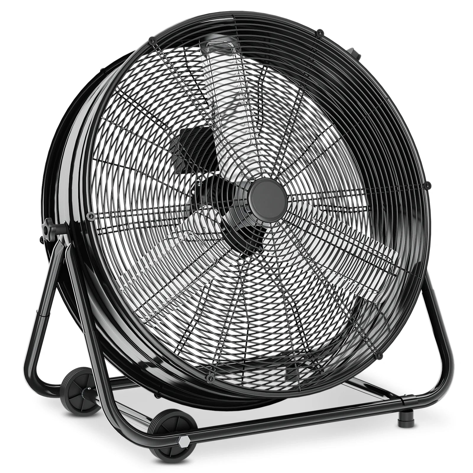 mollie 24 High Velocity Floor Fan with Wheels, Heavy Duty Metal Industrial Drum Fan with 3-Speeds and Adjustable Tilt for Warehouse Workshop Commercial, Black
