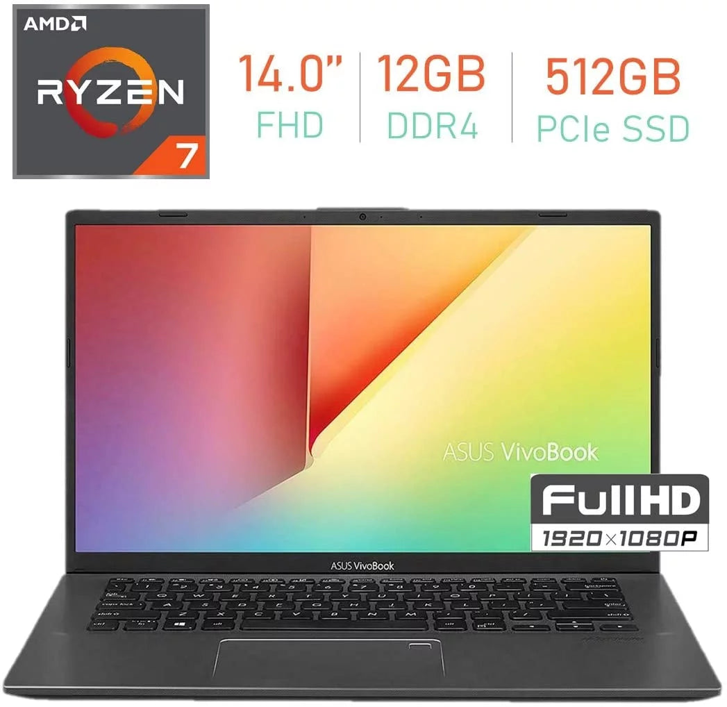 ASUS VivoBook 14 inch FHD (1920x1080) Laptop PC, AMD Ryzen 7 3700U 12GB DDR4, 512GB SSD, Bluetooth, Backlit Keyboard, Fingerprint Reader Windows 10 Home with Mazepoly Mousepad