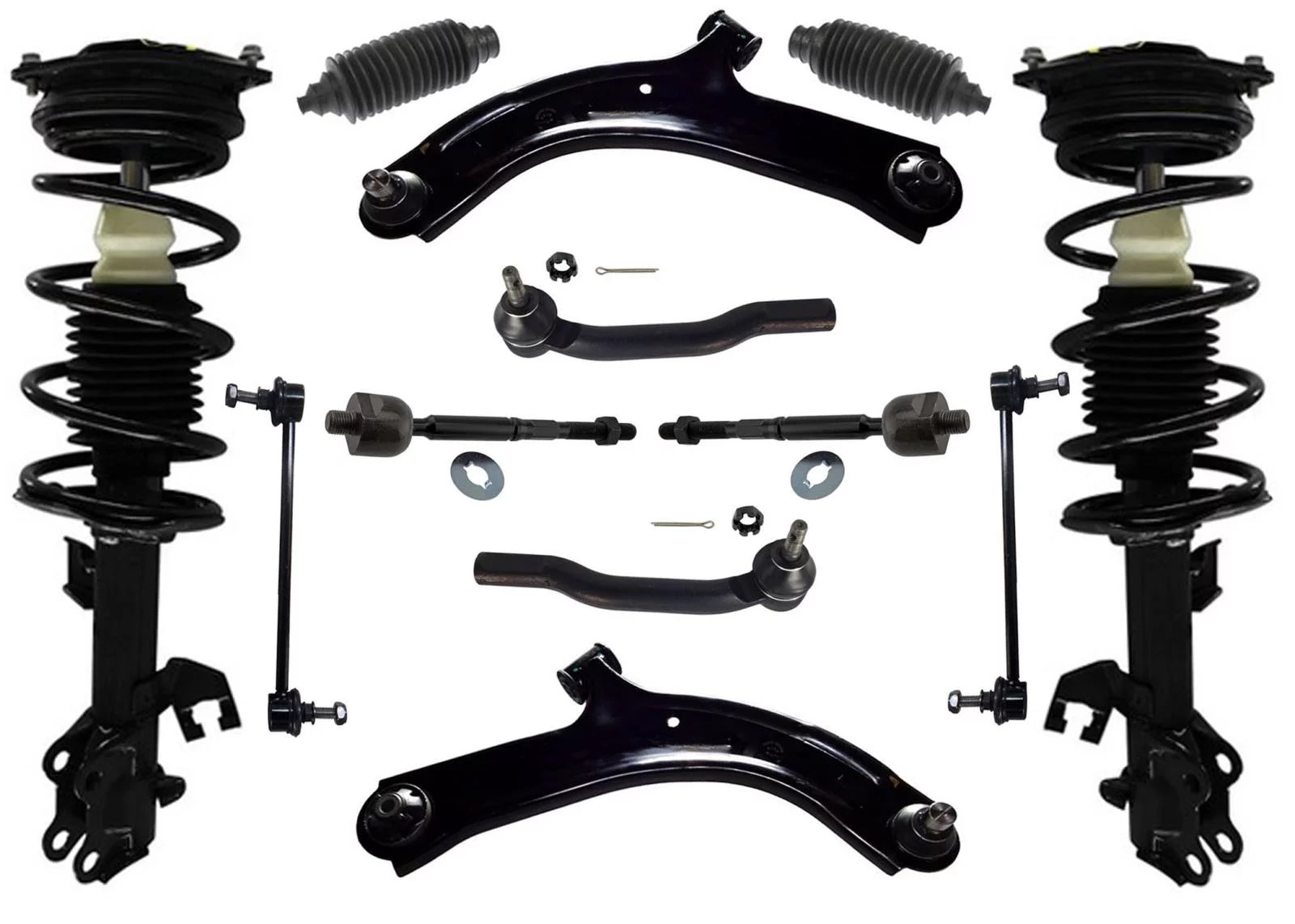 12 Pcs Kit Front Lower Control Arms & Inner & Outer Rods For Nissan Versa 07-11