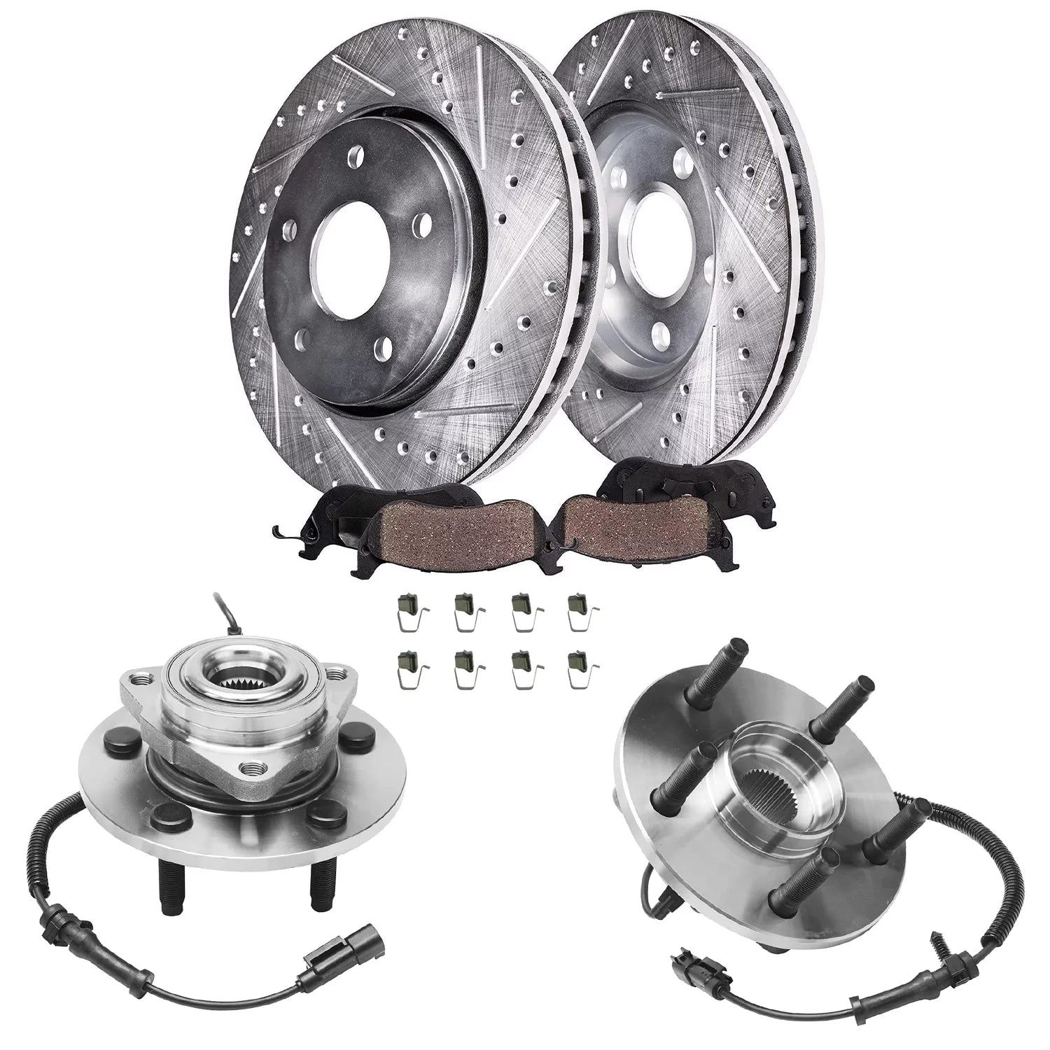 Detroit Axle - Front Brake Kit for 2009 2010 2011 Dodge Ram 1500 Wheel Bearing Hubs Drilled Slotted Disc Brake Rotors Replacement Ceramic Brakes Pads: 13.23 Rotor