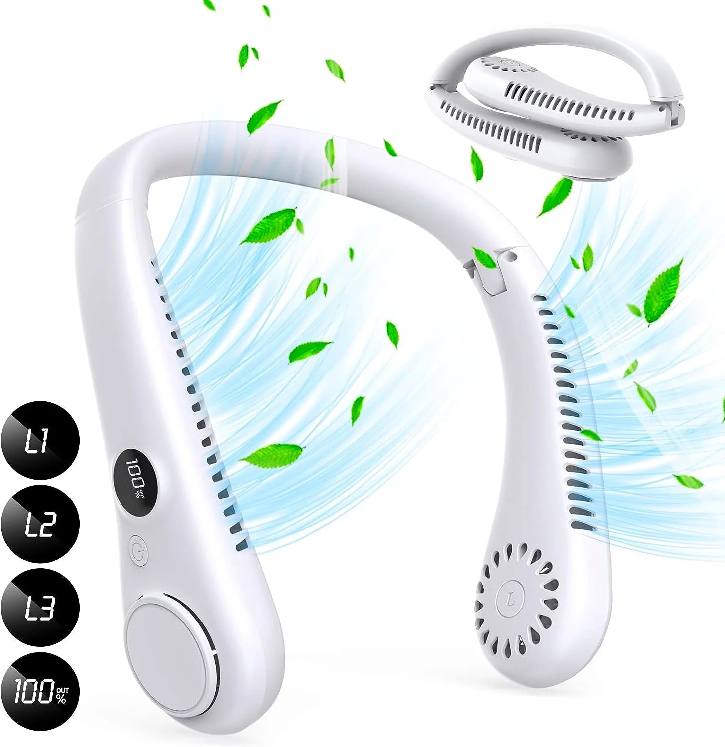 Portable Neck Fan, Hands Free Bladeless Fan,4000 mAh Battery 3 Speeds USB Powered Desk Fan Rechargeable Headphone Design  Wearable Personal Fan