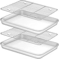 Baking Sheet with Cooling Rack Set [2 Sheets + 2 Racks], Stainless Steel Cookie Sheet Baking Pan Half Sheets Oven Tray with Rack, 10 x 8 x 1 Inch, Heavy Duty, Non-toxic, Easy Clean
