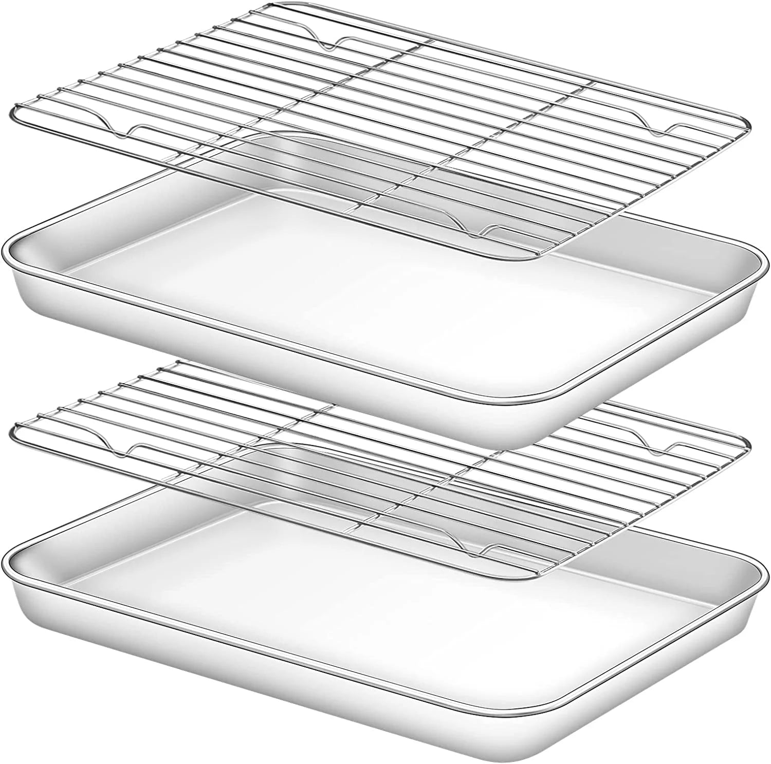 Baking Sheet with Cooling Rack Set [2 Sheets + 2 Racks], Stainless Steel Cookie Sheet Baking Pan Half Sheets Oven Tray with Rack, 10 x 8 x 1 Inch, Heavy Duty, Non-toxic, Easy Clean