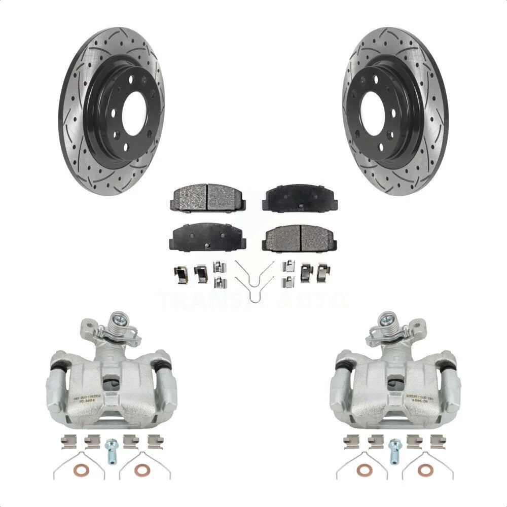 Transit Auto Rear Disc Brake Coated Caliper Drilled Slotted Rotors And Ceramic Pads Kit For 2003-2005 Mazda 6 KCD-100522T