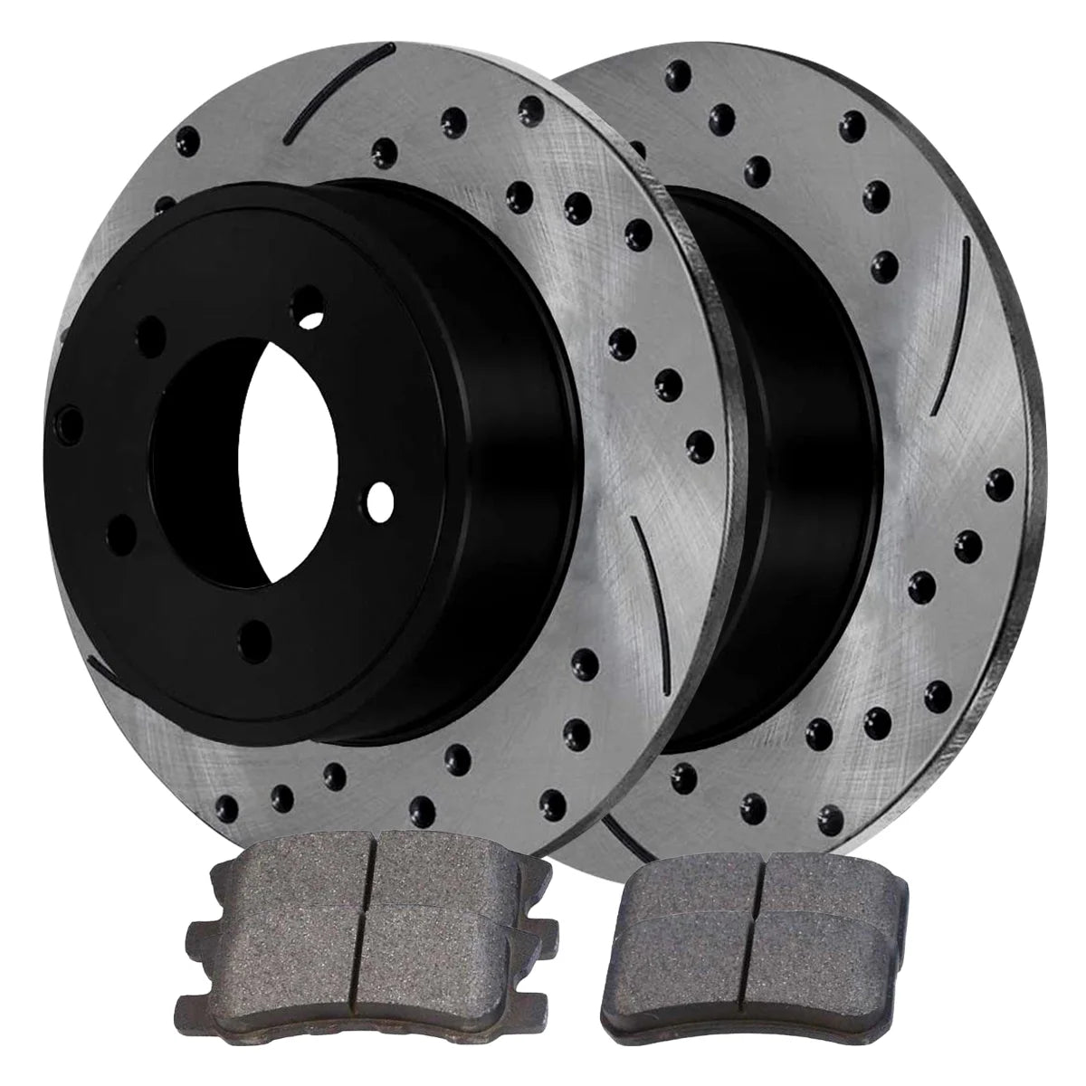 AutoShack Rear Drilled Rotors Black and Ceramic Pads Driver and Passenger Side Replacement for Jeep Patriot Compass Chrysler 200 Sebring Dodge Avenger Mitsubishi Lancer Outlander FWD Rotor Size 302mm