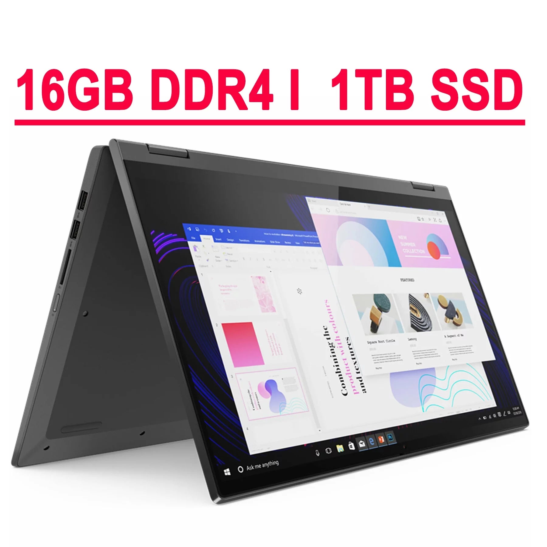 Lenovo Flex 5 Premium 2 in 1 Laptop 15.6 FHD IPS Touchscreen 10th Gen Intel Quad-Core i7-1065G7 16GB DDR4 1TB SSD Fingerprint Backlit KB USB-C Wifi6 Dolby Up to 10 hours battery life Win10