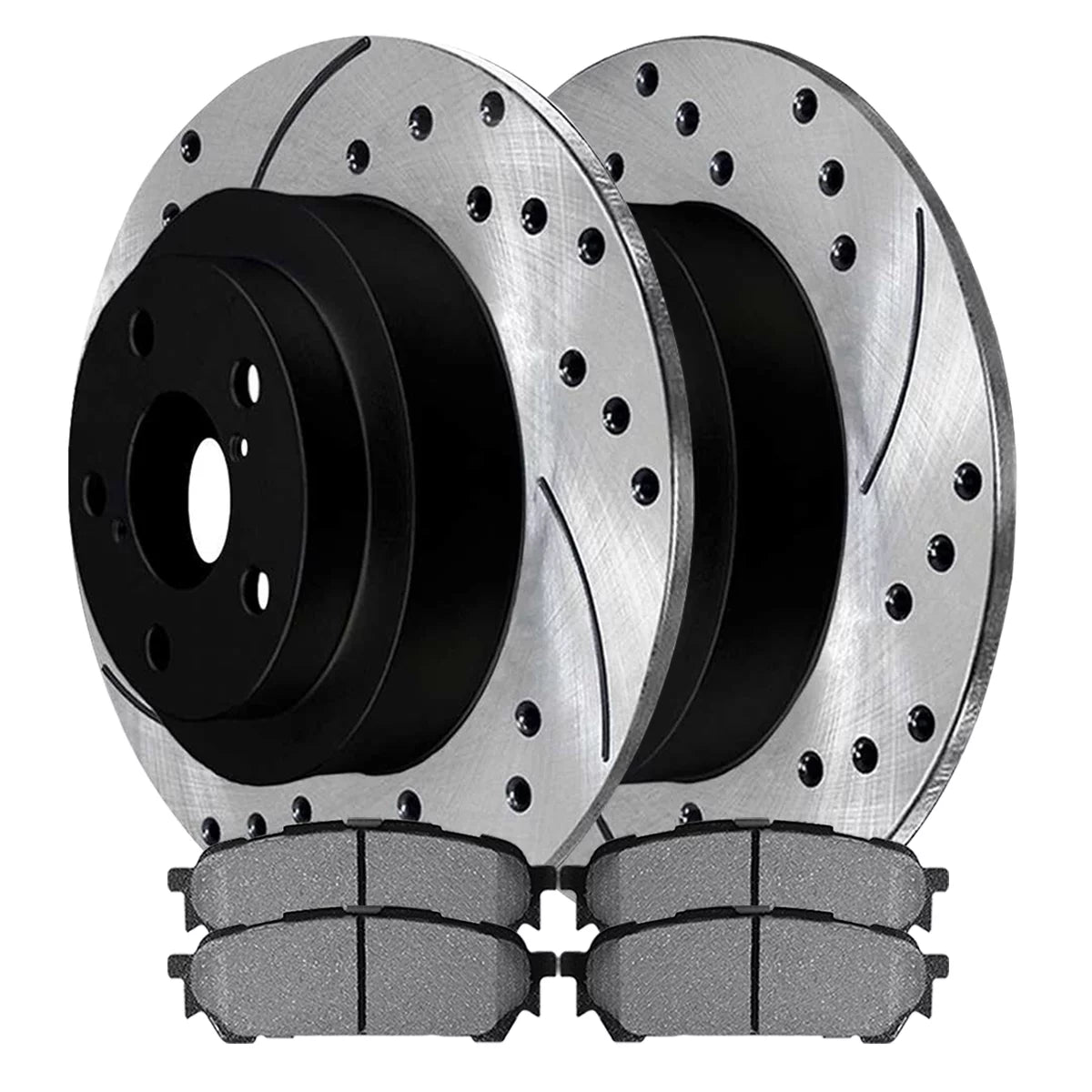 AutoShack Rear Drilled Slotted Brake Rotors Black and Ceramic Pads Kit Driver and Passenger Side Replacement for 2004-2007 Subaru Impreza 2004-2008 Forester 2005-2006 Saab 9-2X 2.0L 2.5L AWD