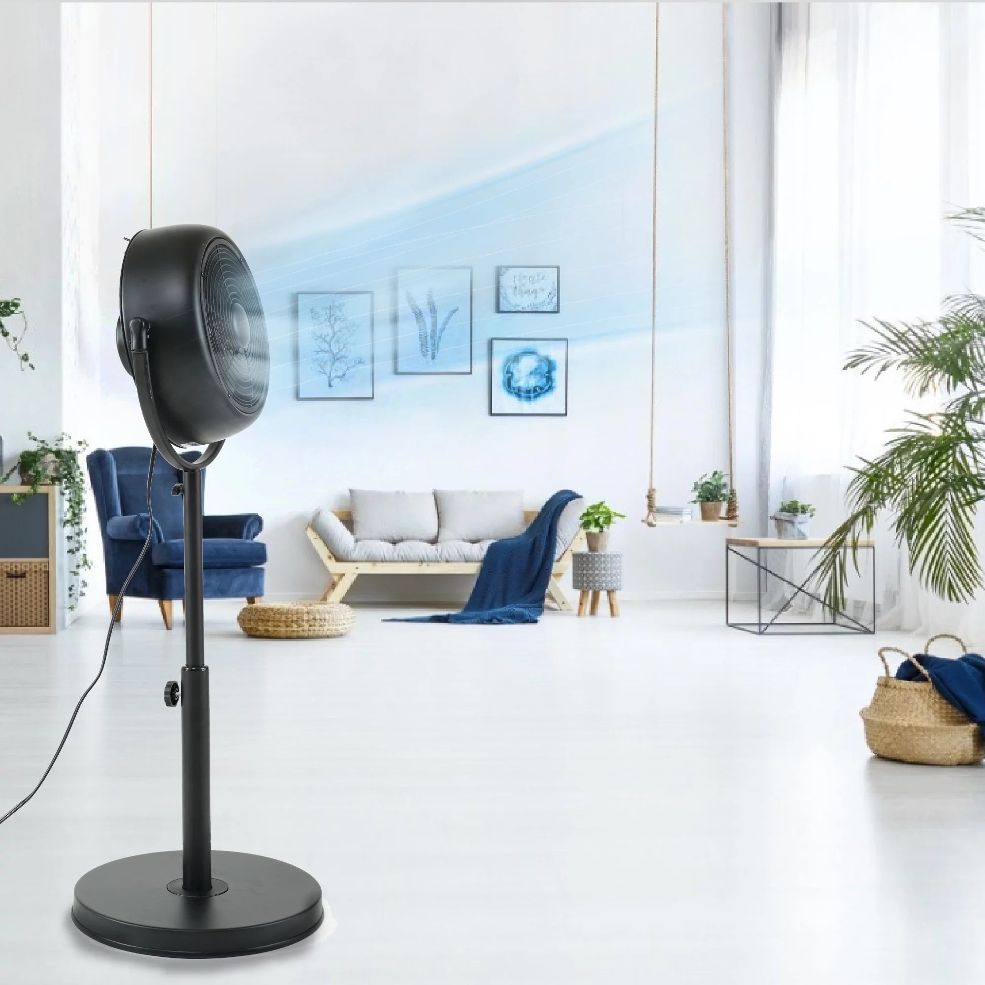 Adrinfly Simple Deluxe Industrial Retro Pedestal Fan, 360¡ã Rotatable Stand Fan, 3 Speed Adjustable, Adjustable Height Pedestal Stand Fan Suitable for Industrial, Commercial, Residential,8 Inch,Black