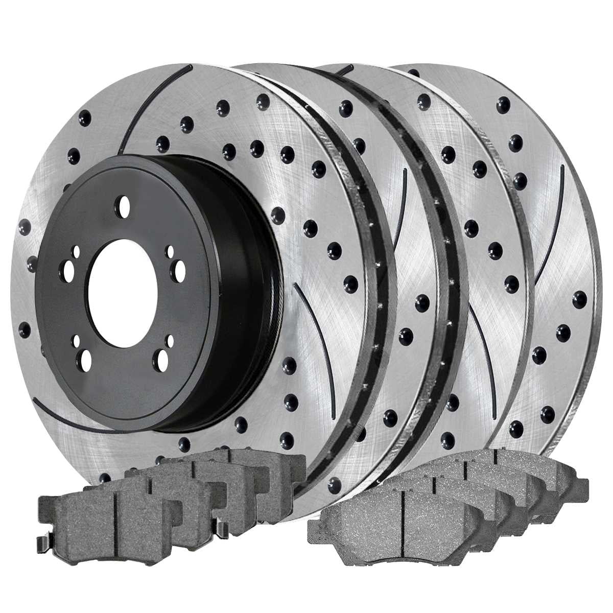 AutoShack Front and Rear Drilled Slotted Brake Rotors Black and Ceramic Pads Kit Replacement for 2009 2010 2011 Honda Civic 1.3L FWD