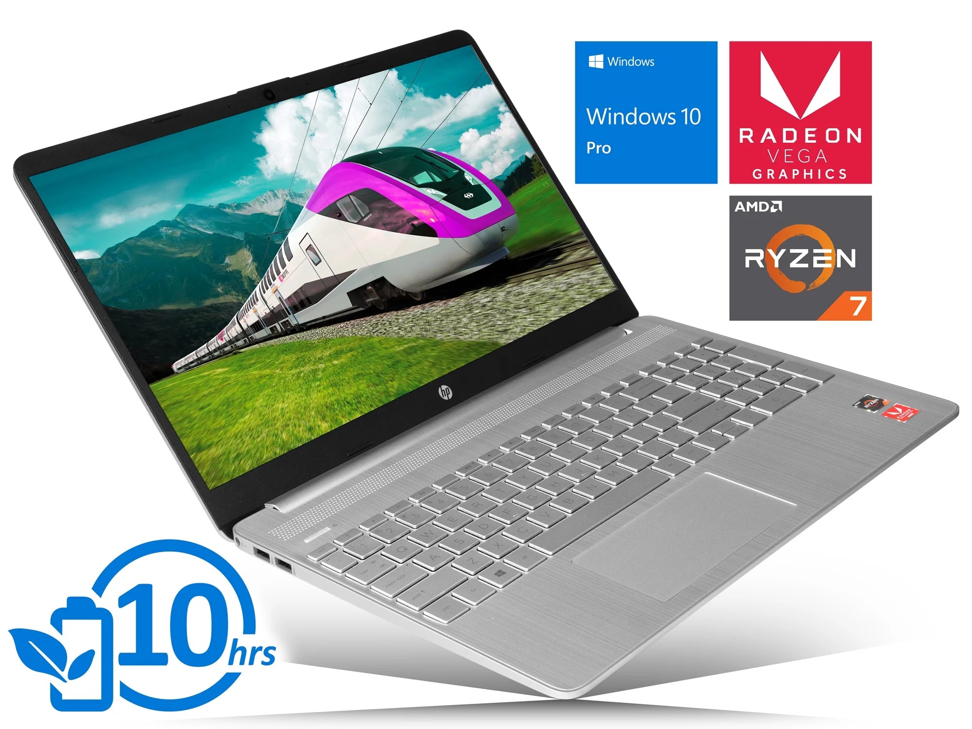 HP 15 Notebook, 15.6 HD Touch Display, AMD Ryzen 7 3700U Upto 4.0GHz, 8GB RAM, 256GB NVMe SSD, Vega 10, HDMI, Card Reader, Wi-Fi, Bluetooth, Windows 10 Pro