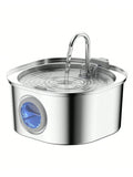 Stainless Steel Cat Water Fountain with Water Level Window - 3.2L/108Oz Capacity - Ideal for Cats and Dogs