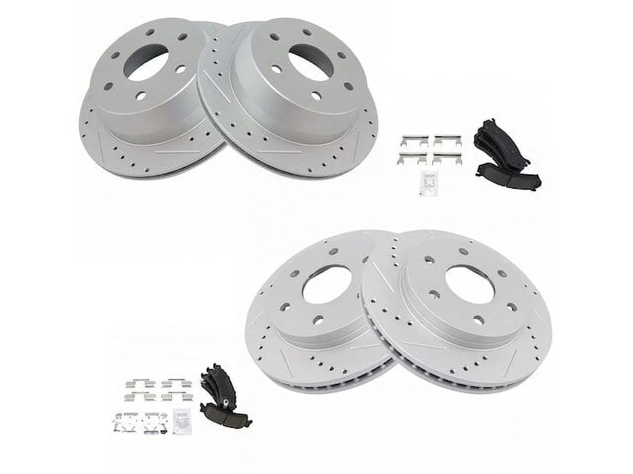 Front and Rear Ceramic Brake Pad and Cross Drilled and Slotted Rotor Kit - Compatible with 1999 - 2006 Chevy Silverado 1500 2000 2001 2002 2003 2004 2005