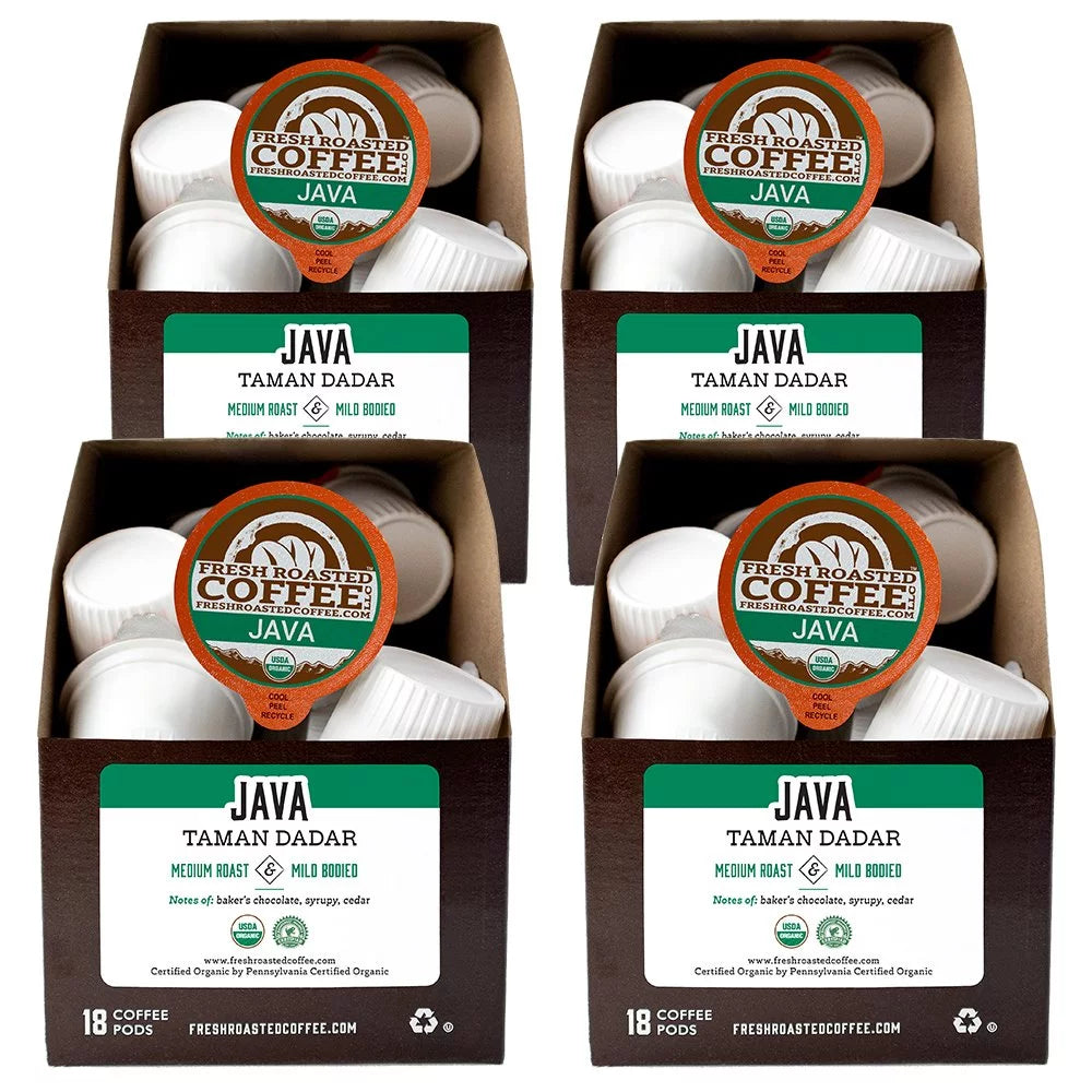 Fresh Roasted Coffee, Organic Java Taman Dadar Coffee Pods, Medium Roast, K-cup Compatible, 72 Count