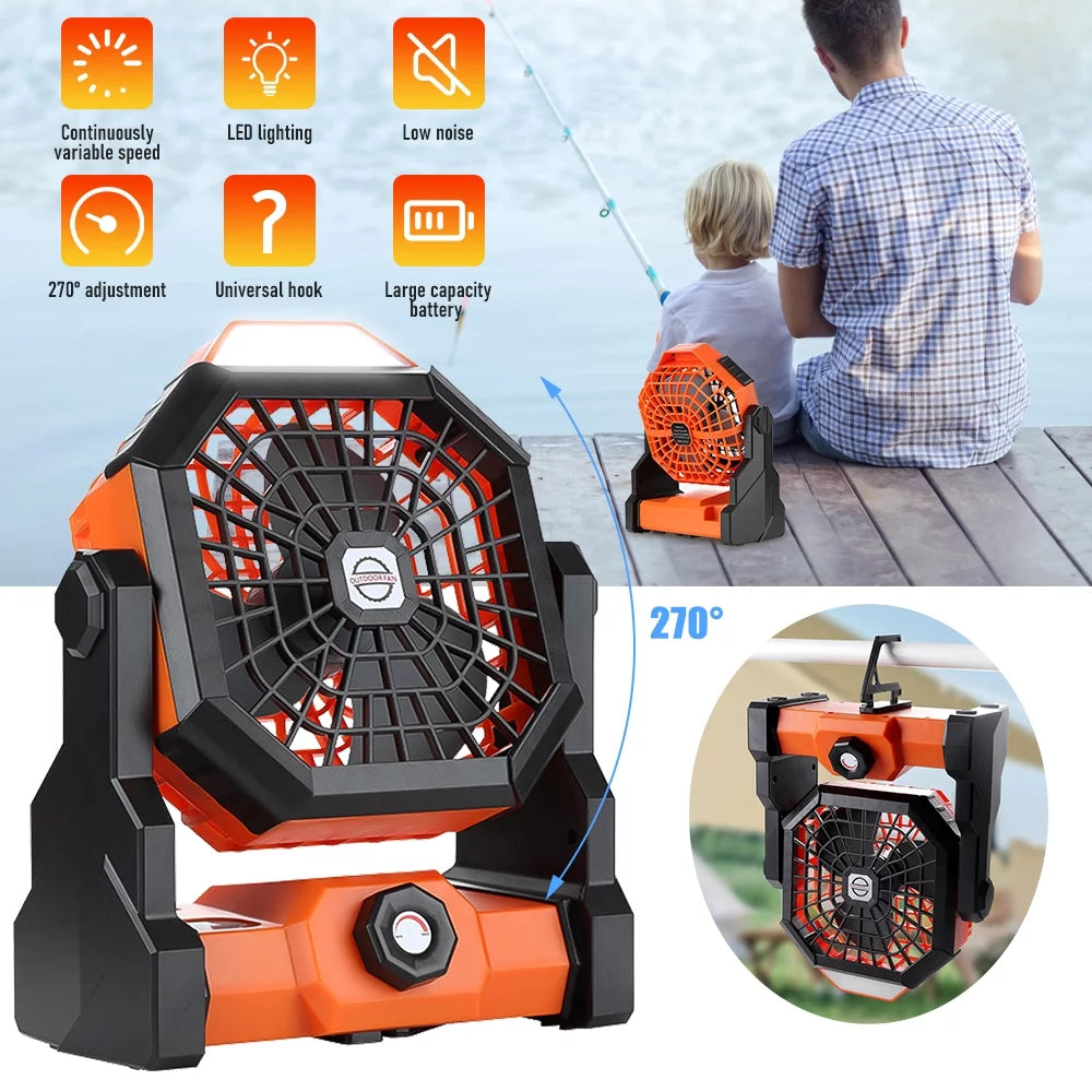 Camping Fan with LED Lantern,8-Inch Rechargeable Outdoor Tent Fan, 270¡ãHead Rotation,Stepless Speed & Quiet Battery Operated USB Fan for Picnic,Barbecue,Fishing,Travel
