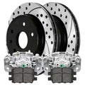 AutoShack Rear Brake Calipers Ceramic Pads Drilled Slotted Rotors Black Kit Driver and Passenger Side Replacement for 2008-2011 2012 2013 Nissan Rogue 2014-2015 Rogue Select 2.5L AWD FWD BCPKG0716