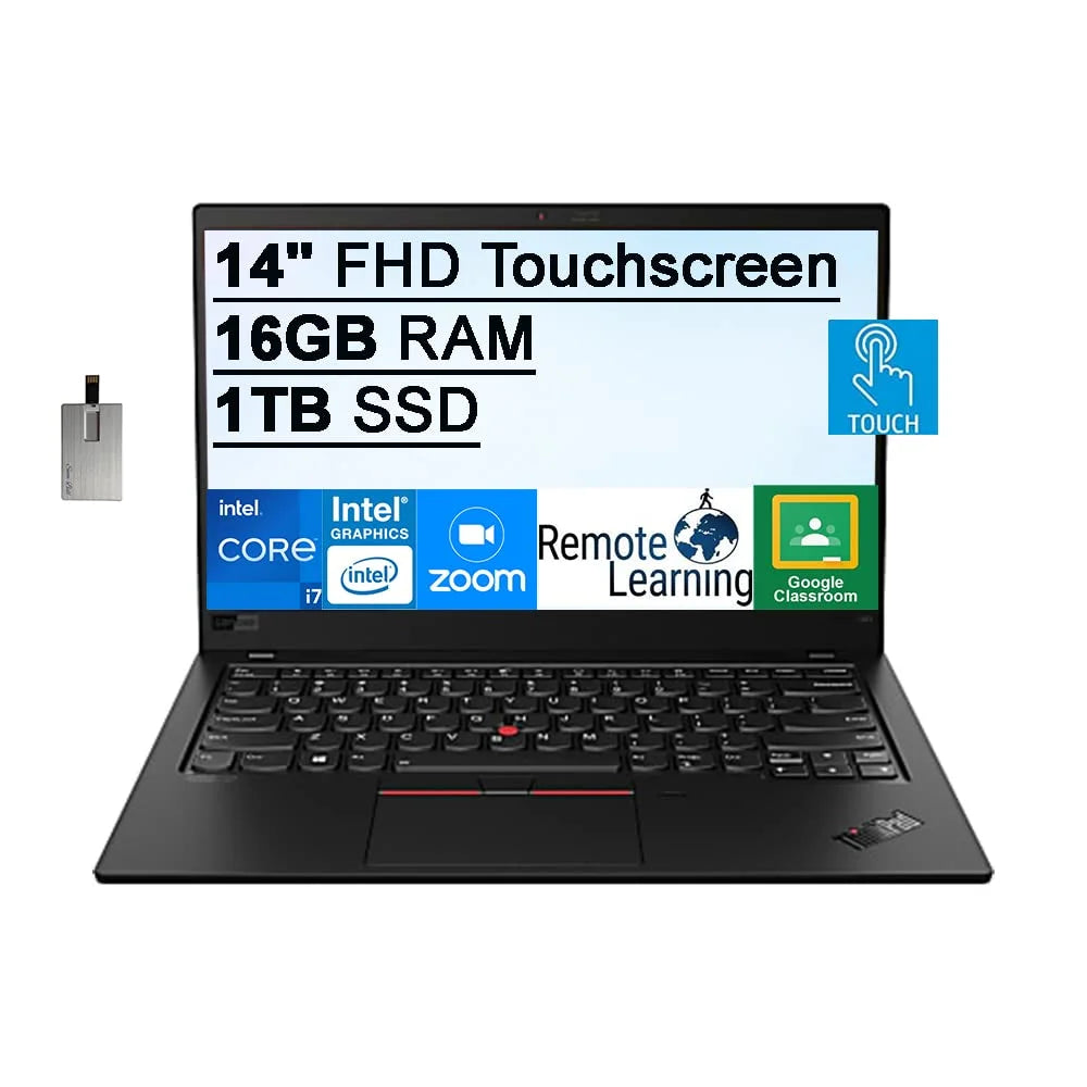 Lenovo 2021 ThinkPad X1 14 FHD Touchscreen Laptop Computer, 10th Gen Intel Core i7-10510U, 16GB RAM, 1TB PCIe SSD, Backlit Keyboard, Intel UHD Graphics, HD Webcam, Win 10 Pro, Black, 32GB USB Card