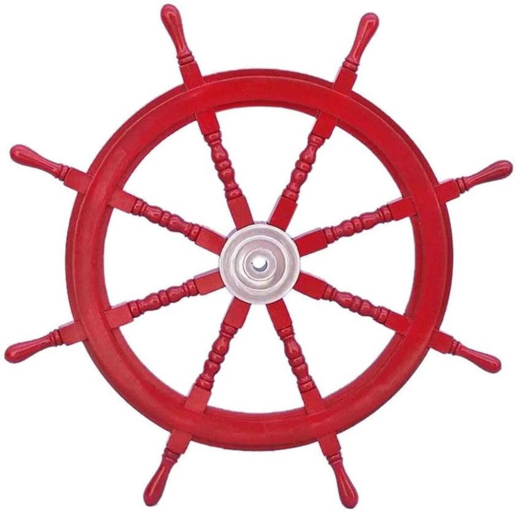 Hampton Nautical Deluxe Class Dark Red Wood and Chrome Decorative Ship Steering Wheel 36 - ation