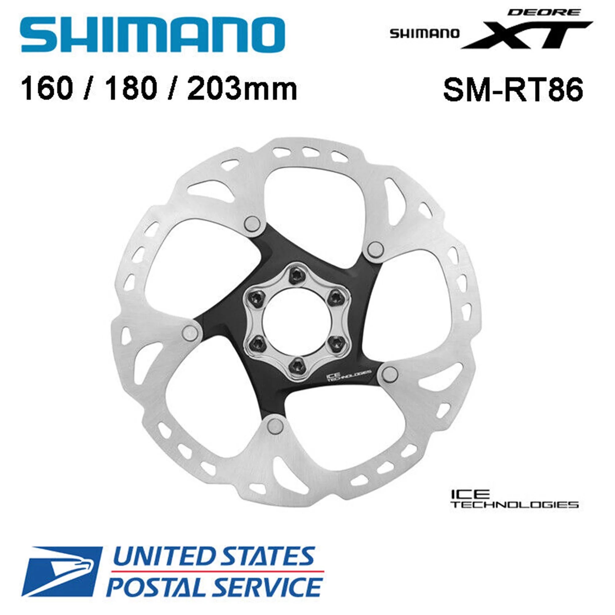 Shimano Deore Disc Brake Rotors 160/180/203mm RT86 ICE-TECH with 6-Bolt