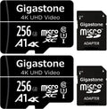 Gigastone 256GB Micro SD memory Card, 4K UHD Video, Surveillance Security Cam Action Camera Drone Professional, Dash Cams, 100MB/s Micro SDXC UHS-I A1 Class 10, 2 Pack (2x256GB)