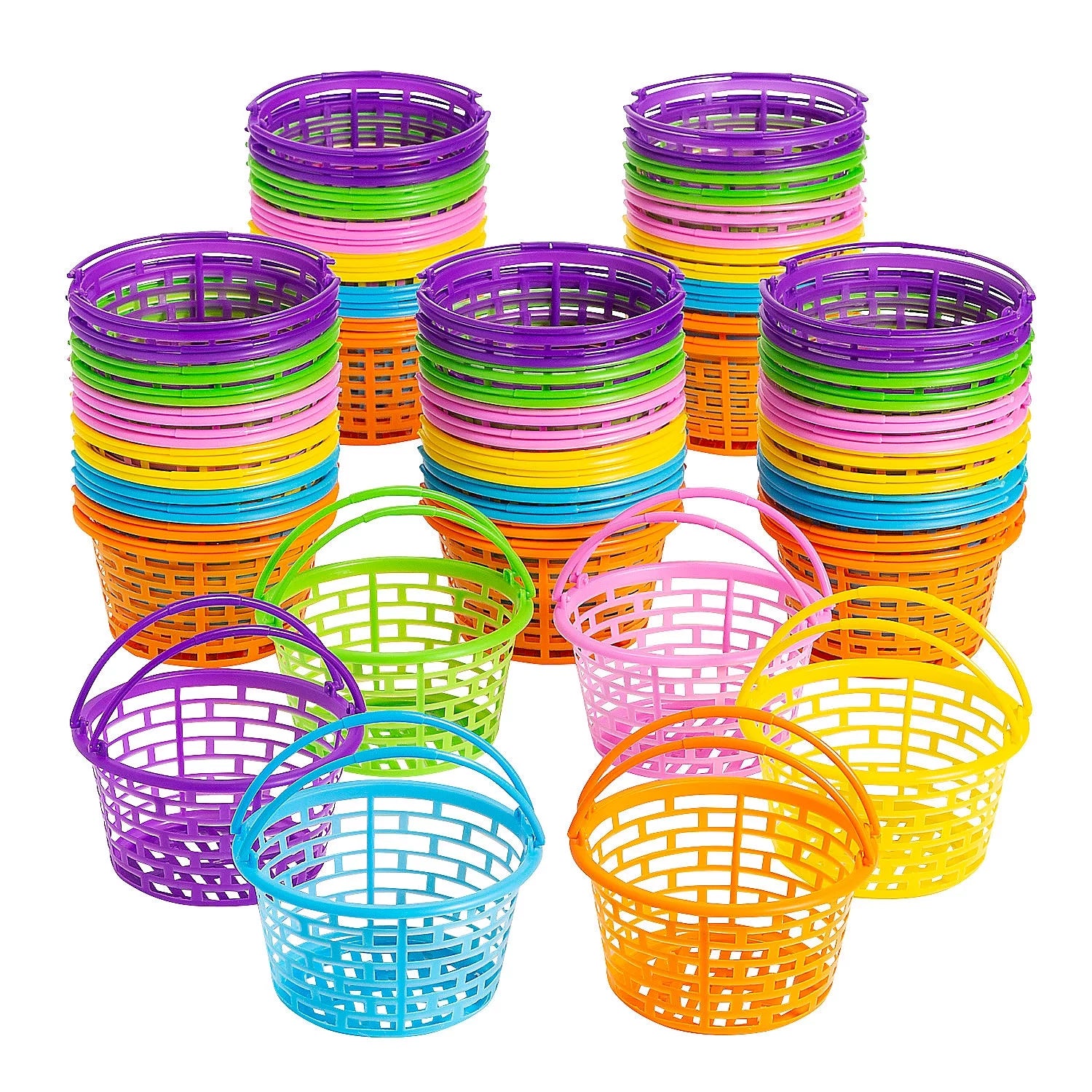 Fun Express 72 Pieces 6 Inch Colorful Plastic Baskets for Easter Empty Perfect for Easter Egg Hunts