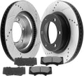 Afa Motors Brake Pads and Rotors E-Coated Slotted and Drilled Design fits for Toyota 4Runner FJ Cruiser Tacoma Including Brake Kit and Ceramic Pads -Front