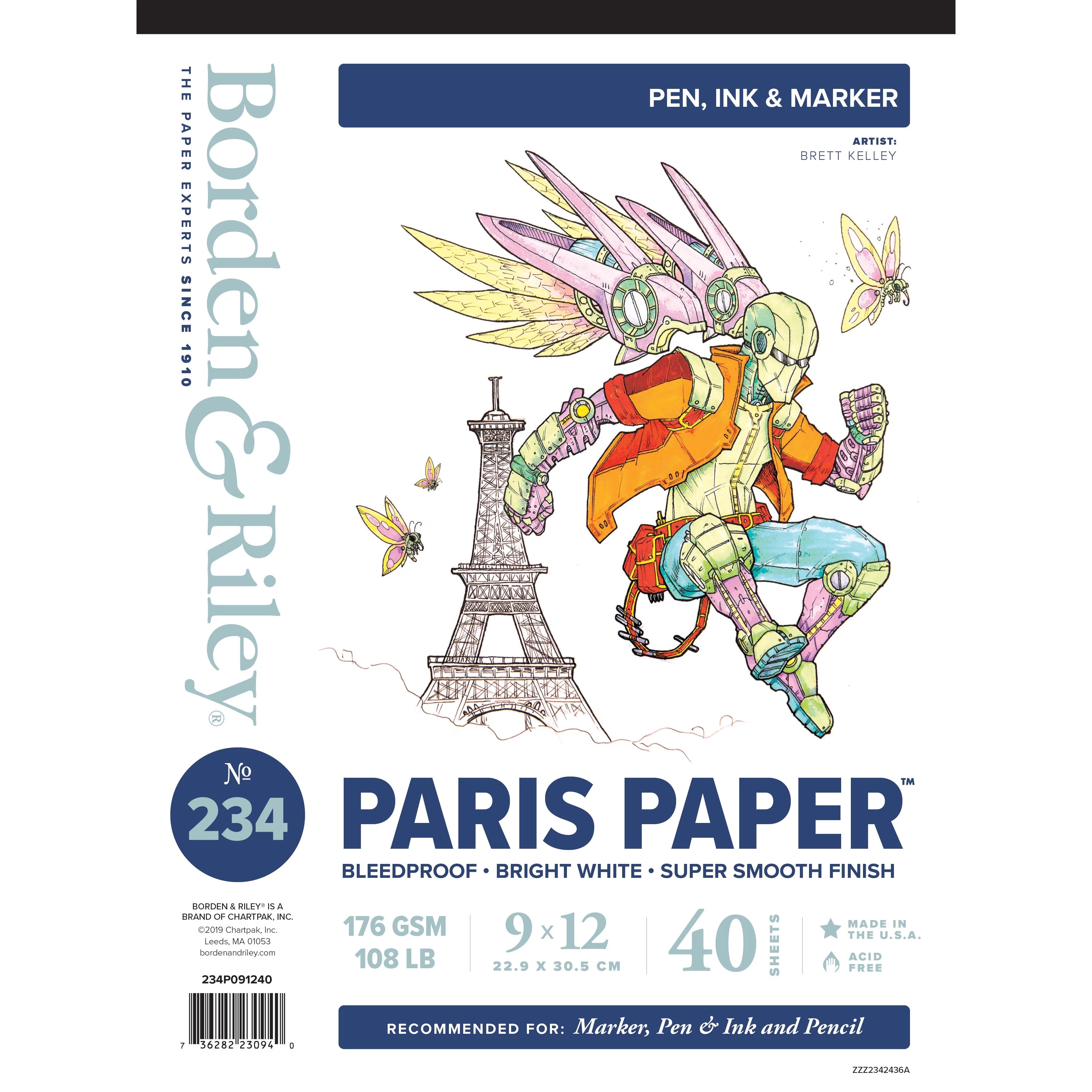 Borden & Riley #234 Paris Bleedproof Paper for Pen Pad, 9 x 12 40 Sheets/Pad