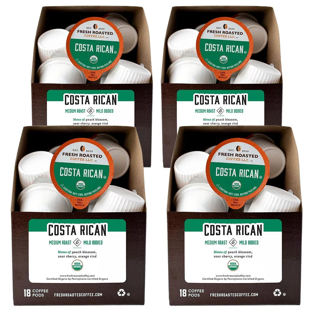 Fresh Roasted Coffee, Organic Costa Rican Coffee Pods, Medium Roast, K-cup Compatible, 72 Count