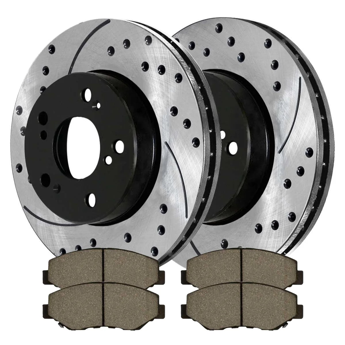 AutoShack Front Drilled Slotted Brake Rotors Black and Performance Ceramic Pads Kit Driver and Passenger Side Replacement for Acura ILX Honda Civic Element Fit 2003-2012 2014-2017 Accord 2016 CR-Z FWD