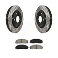 Transit Auto - Front Coated Drilled Slotted Disc Brake Rotors And Semi-Metallic Pads Kit For 2017-2018 Dodge Grand Caravan With Single Piston Caliper KDS-100041