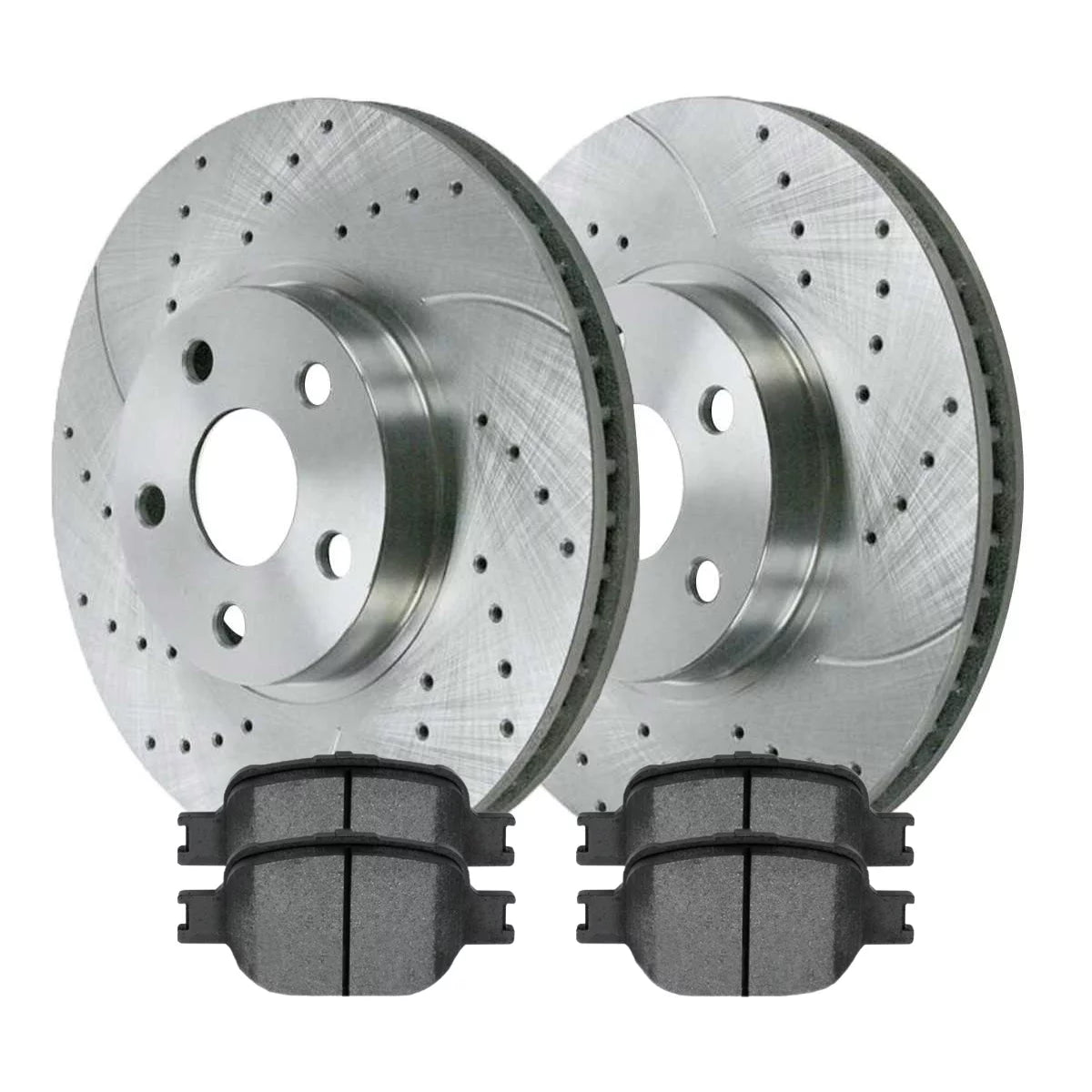 AutoShack Front Drilled Slotted Brake Rotors Silver and Performance Pads Kit Replacement for 2005 2006 2007 2008 2009 2010 Scion tC 2000 2001 2002 2003 2004 2005 Toyota Celica 1.8L 2.4L FWD