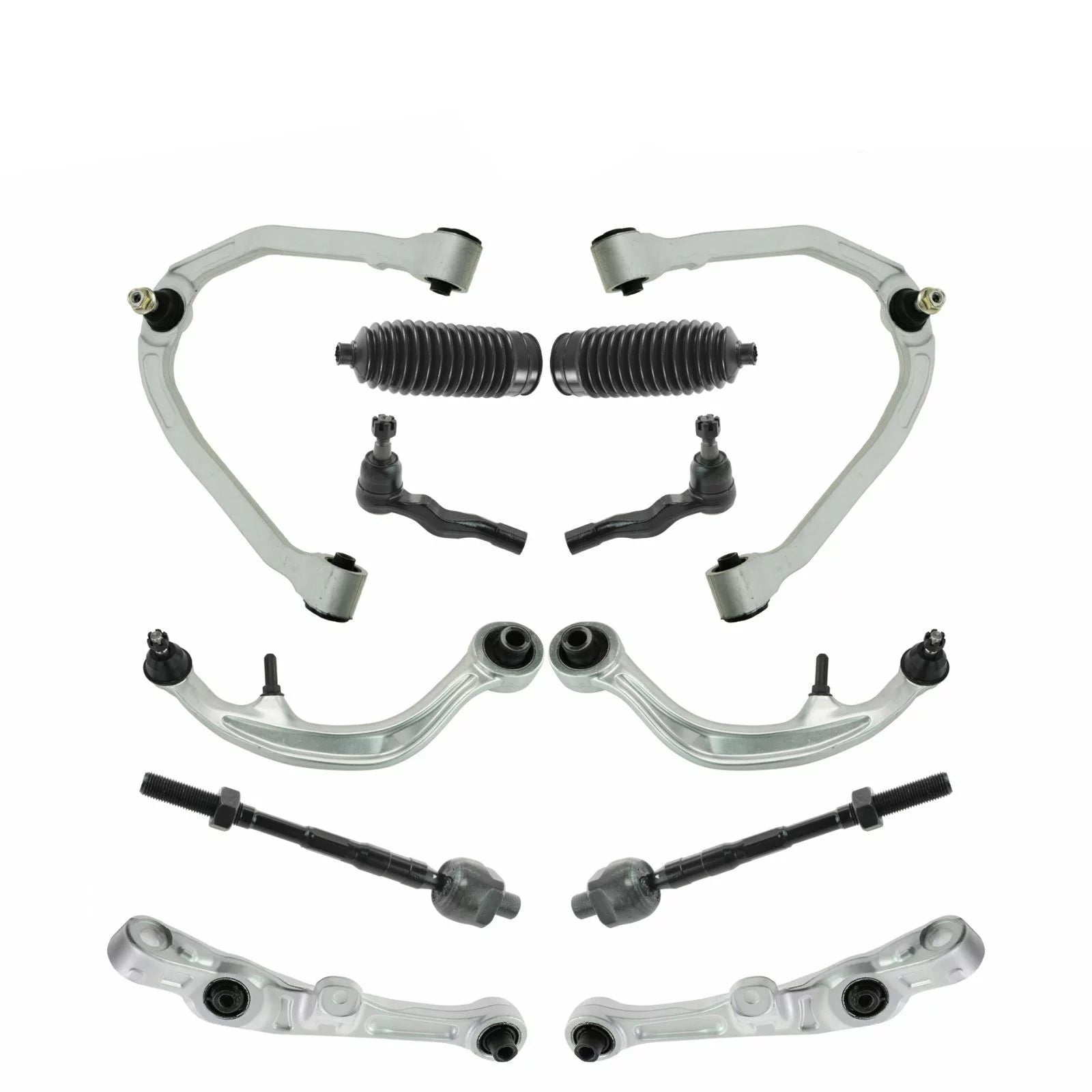 12pc Steering & Suspension Kit Upper Lower Control Arms Tie Rods w/ Bellows