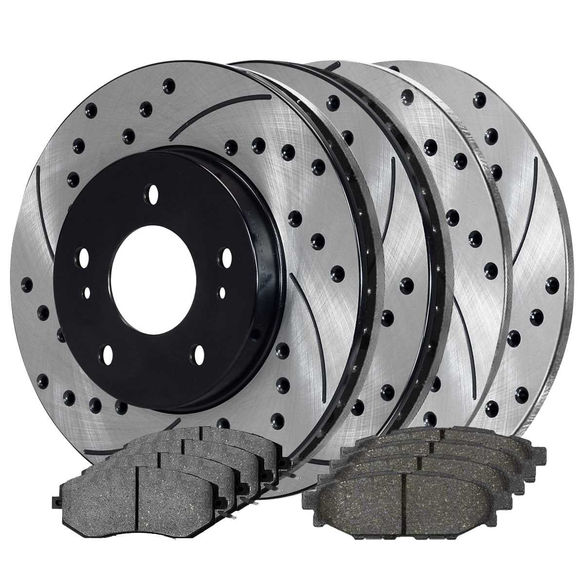 AutoShack Front and Rear Drilled Slotted Brake Rotors Black and Ceramic Pads Kit Replacement for 2011 Subaru Impreza 2013 2014 2015 BRZ 2.0L 2.5L AWD RWD