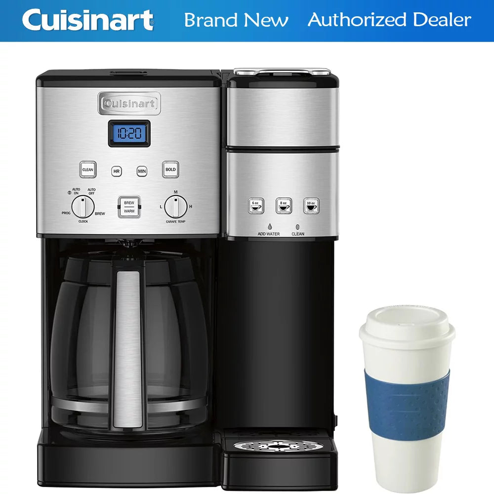 Cuisinart 12-Cup Coffee Maker and Single-Serve Brewer Stainless Steel (SS-15) with Deco Gear 16-Ounce Capacity Reusable To Go Mug Blue