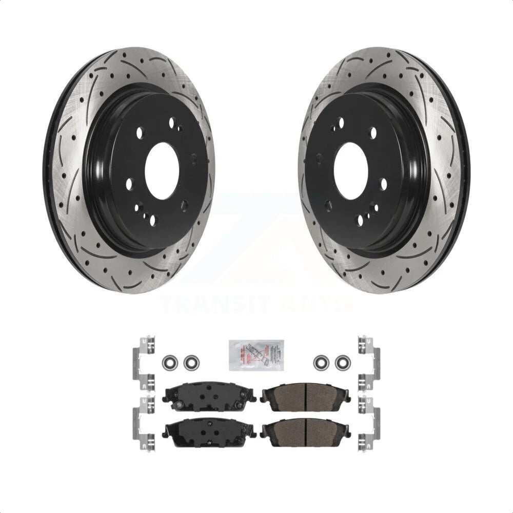 Transit Auto - Rear Coated Drilled Slotted Disc Brake Rotors And Semi-Metallic Pads Kit For 2019-2019 Chevrolet Silverado 1500 LD GMC Sierra Limited With Electric Parking KDA-102690