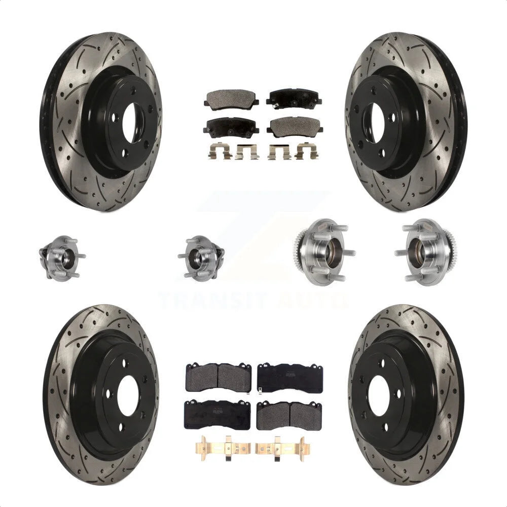 Transit Auto - Front Rear Hub Bearings Assembly Coated Disc Brake Rotors And Semi-Metallic Pads Kit (10Pc) For 2015 Ford Mustang V6 with 3.7L With Brembo Brakes KBB-125536