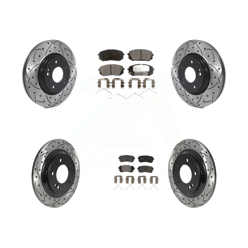 Transit Auto - Front Rear Coated Drilled Slotted Disc Brake Rotors And Semi-Metallic Pads Kit For 2016 Kia Optima LX EX 1.6T With Electric Parking KDF-100866