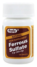 6 Pack Rugby Ferrous Sulfate 325mg Natural Iron Supplement 100 Tablets Each