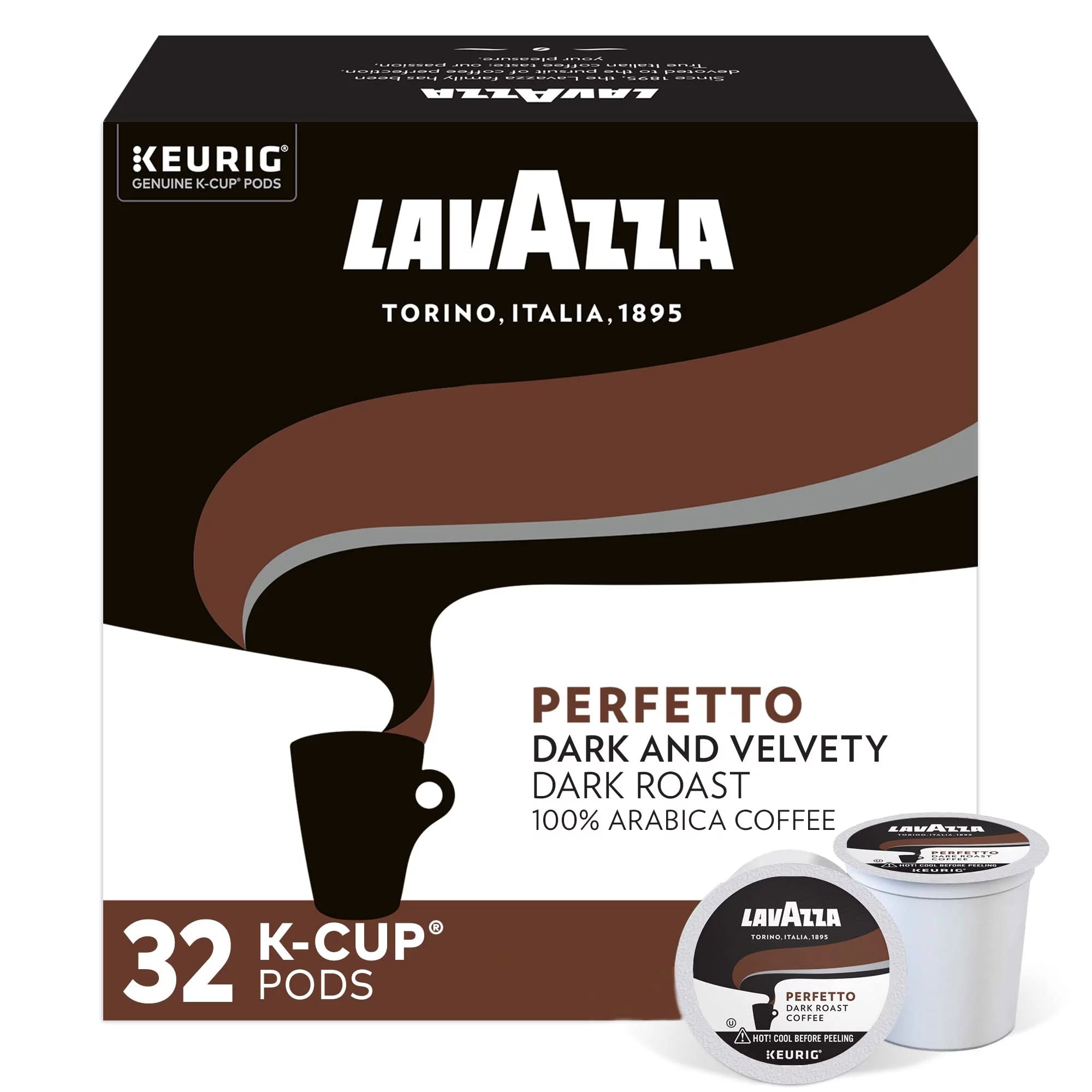 Lavazza Perfetto Single-Serve Coffee K-Cup Pods For Keurig Brewer, 32 Count, Full-Bodied Dark Roast With Bold, Dark Flavor And Notes Of Caramel, 100% Arabica