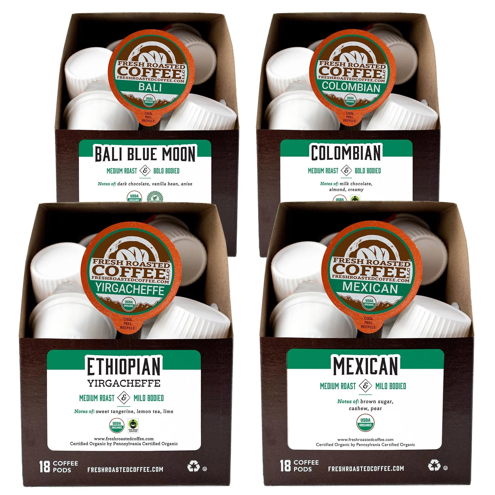 Fresh Roasted Coffee, Organic Single Origin Variety Pack, 72 Count for Keurig K-Cup Brewers